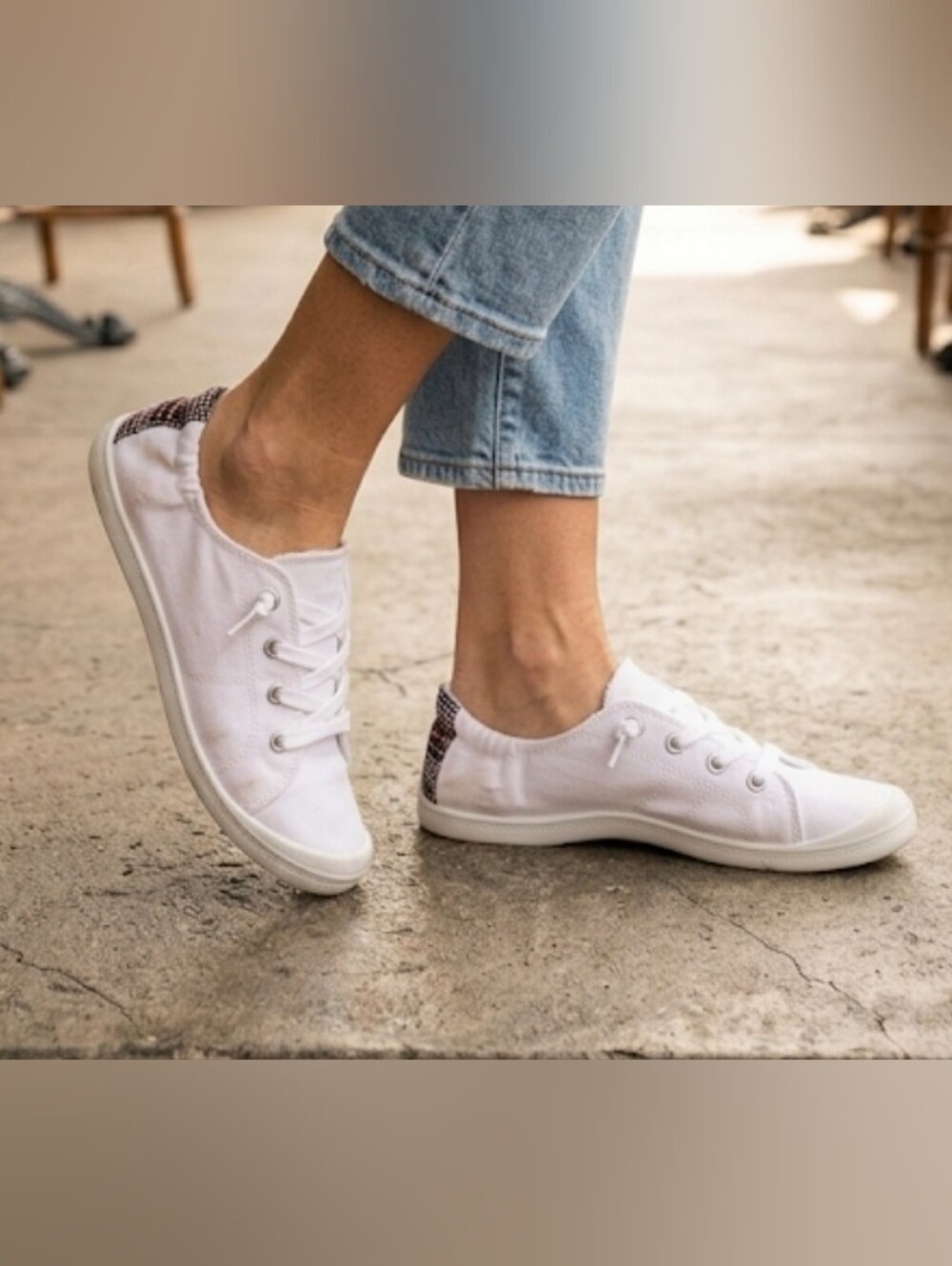 Ava Canvas Slip On Sneakers with Patterned Heel